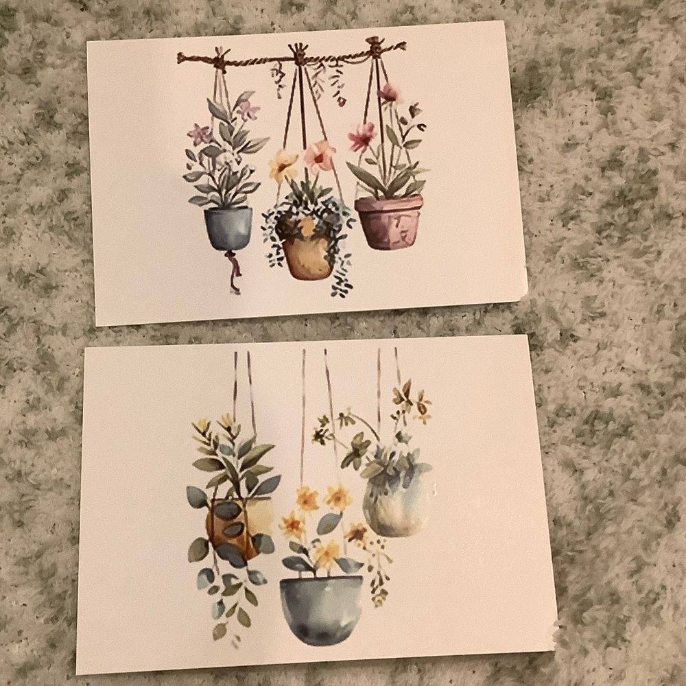Hanging Plants Watercolor Note Cards Greeting Cards Set of 6 NWT Handcrafted - Picture 12 of 16